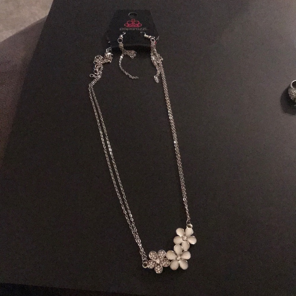 Silver necklace and earrings